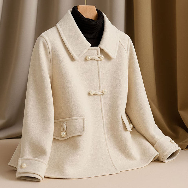Fanchette Round Collar Cropped Wool Coat for Women