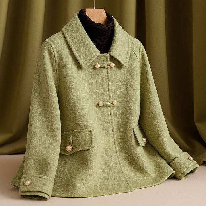 Fanchette Round Collar Cropped Wool Coat for Women