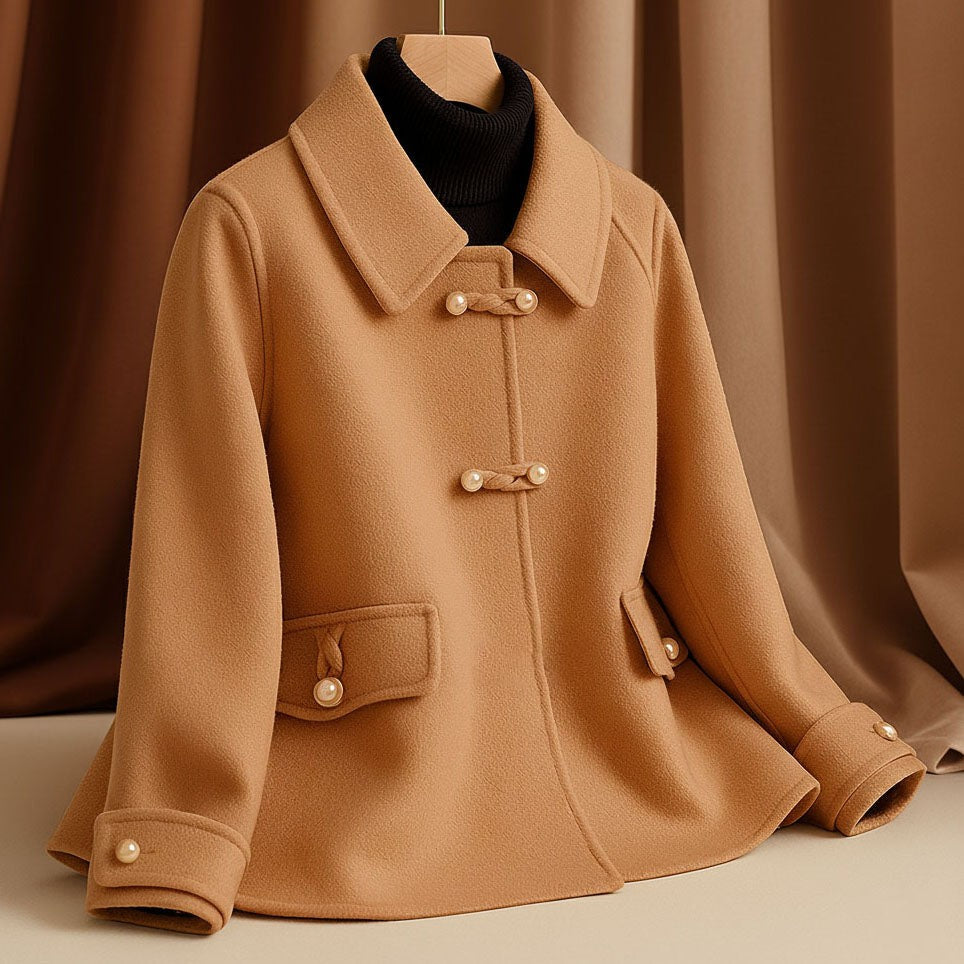 Fanchette Round Collar Cropped Wool Coat for Women