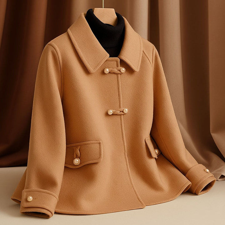 Fanchette Round Collar Cropped Wool Coat for Women
