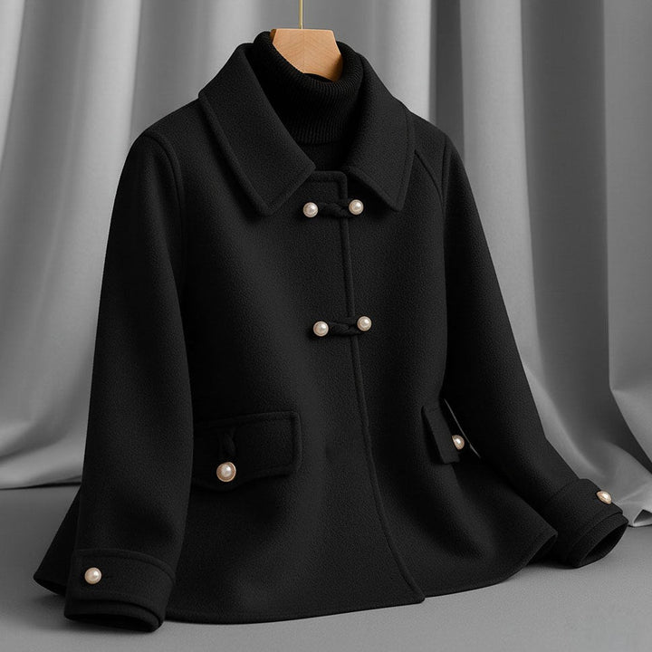Fanchette Round Collar Cropped Wool Coat for Women