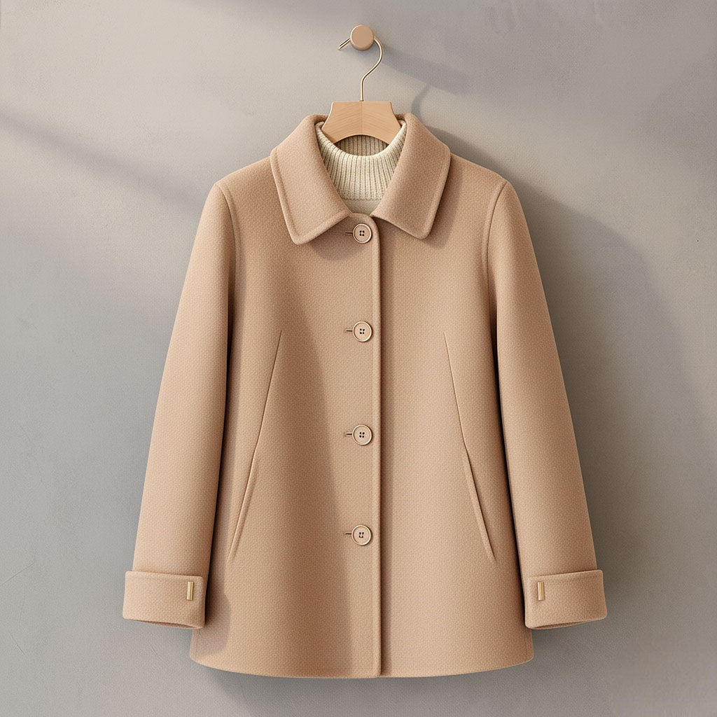 Felicie Round Collar Button Front Wool Blend Coat for Women
