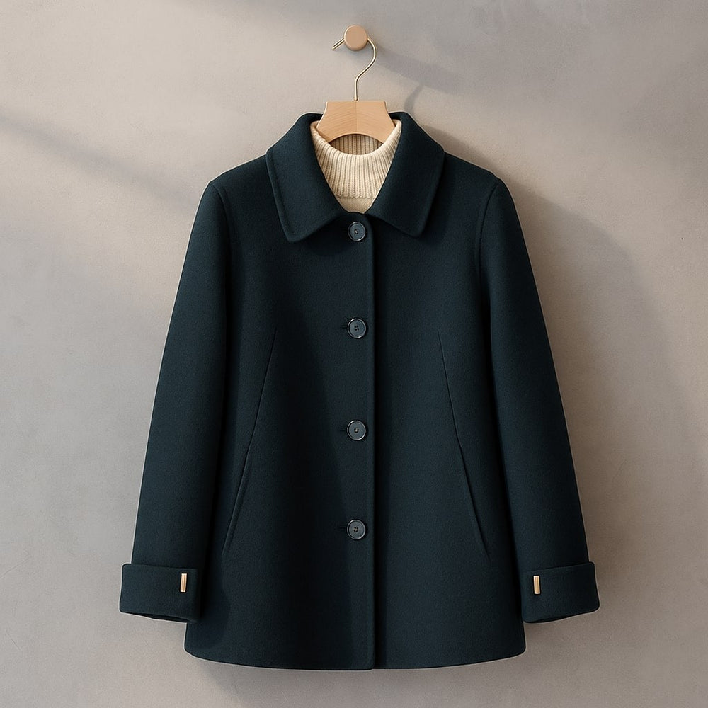 Felicie Round Collar Button Front Wool Blend Coat for Women