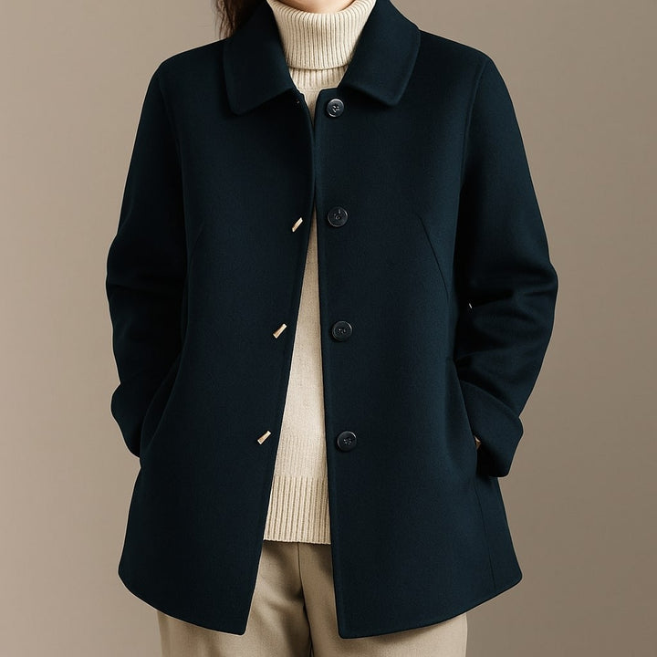 Felicie Round Collar Button Front Wool Blend Coat for Women