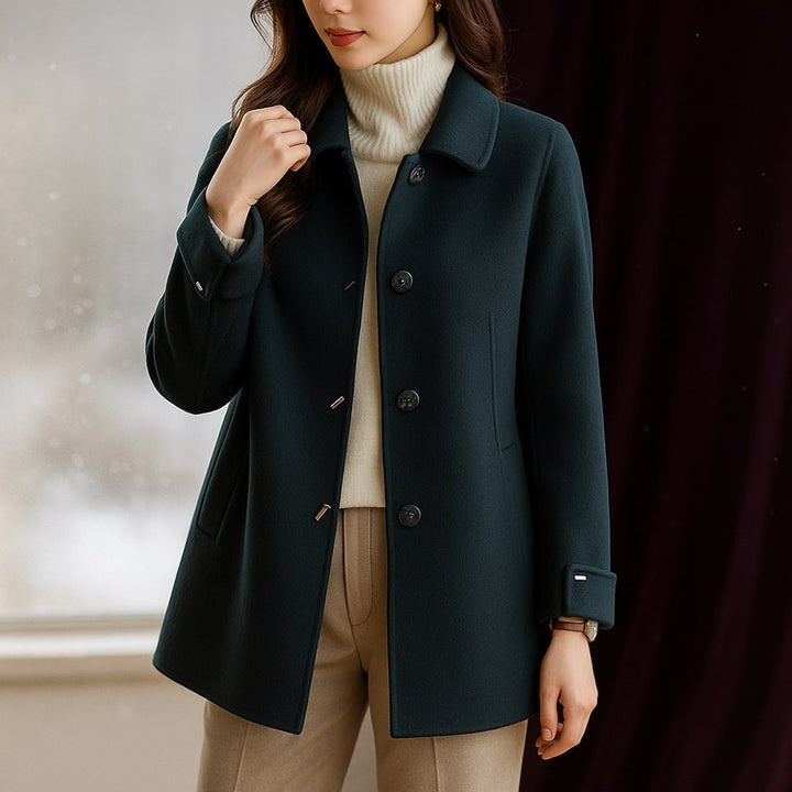 Felicie Round Collar Button Front Wool Blend Coat for Women
