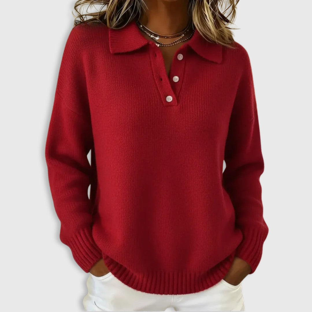 Polo Collar Knit Sweater for Women