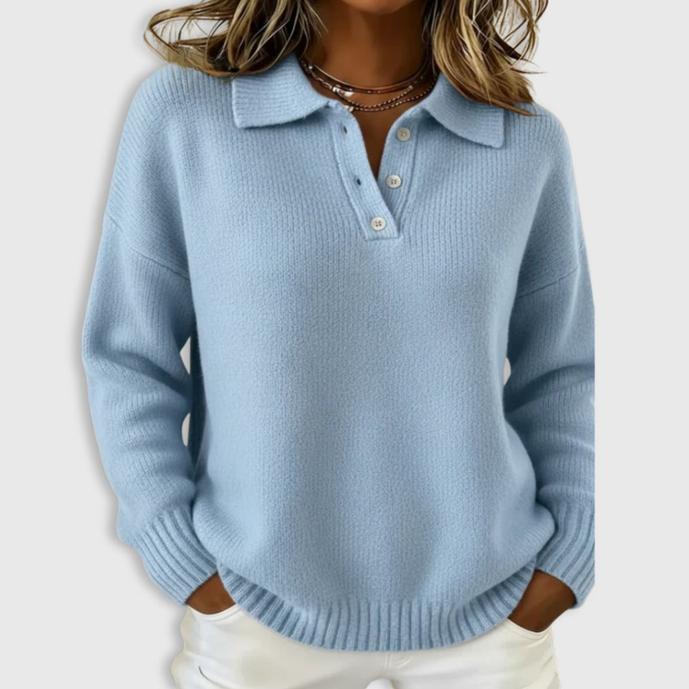 Polo Collar Knit Sweater for Women