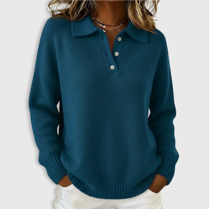 Polo Collar Knit Sweater for Women