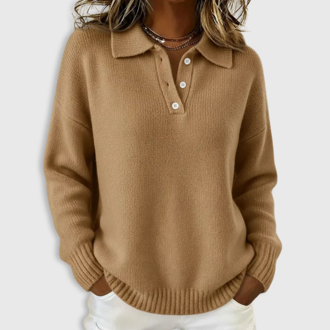 Polo Collar Knit Sweater for Women