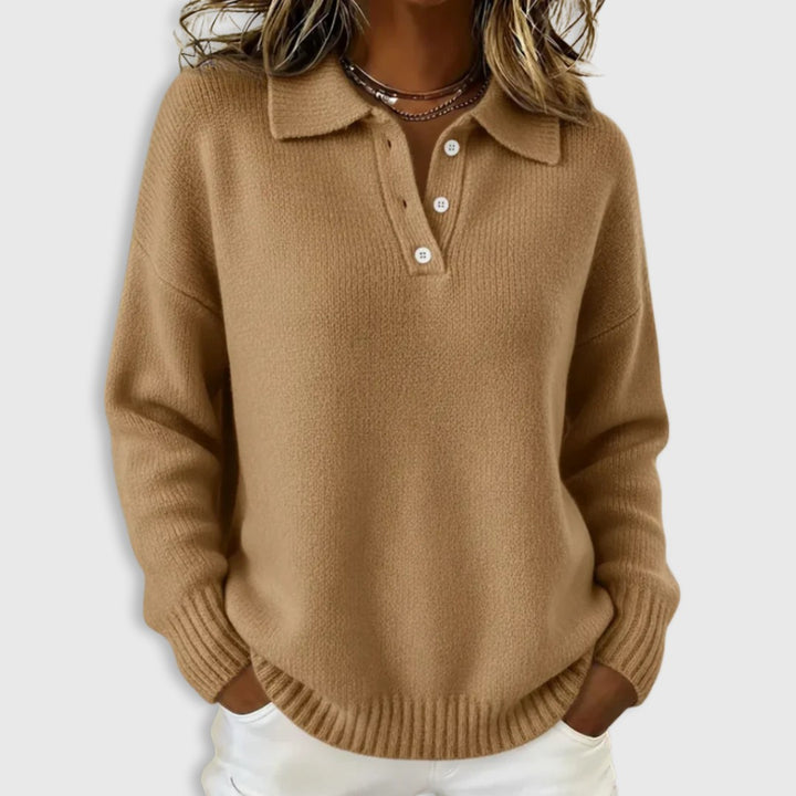Polo Collar Knit Sweater for Women