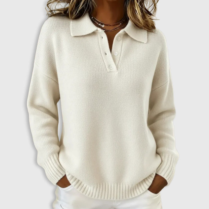 Polo Collar Knit Sweater for Women