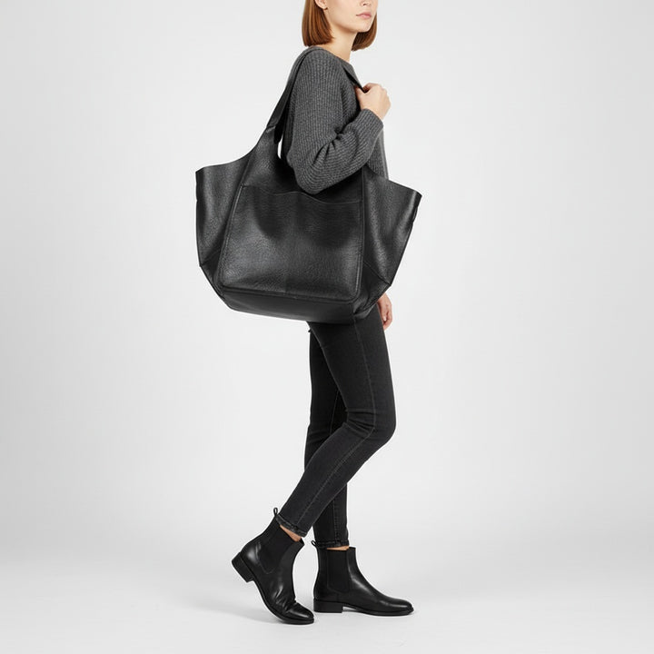Large Leather Tote Bag for Women in black