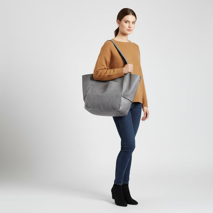 Large Leather Tote Bag for Women in grey
