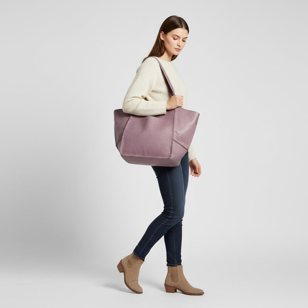 Large Leather Tote Bag for Women in purple