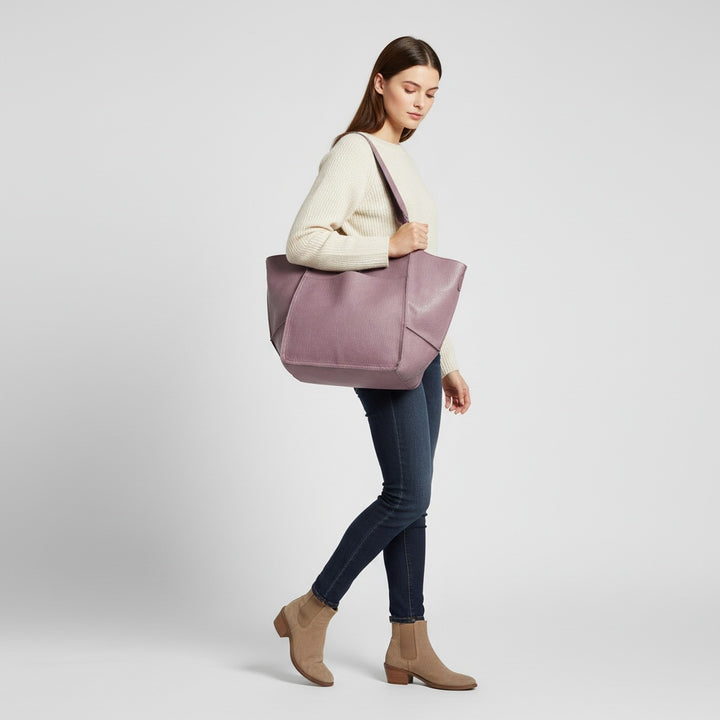 Large Leather Tote Bag for Women in purple