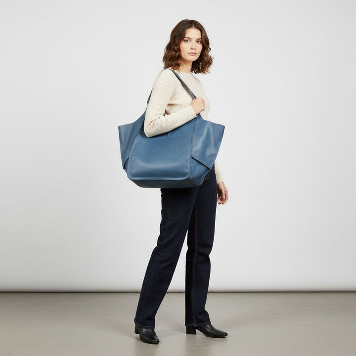 Large Leather Tote Bag for Women in blue