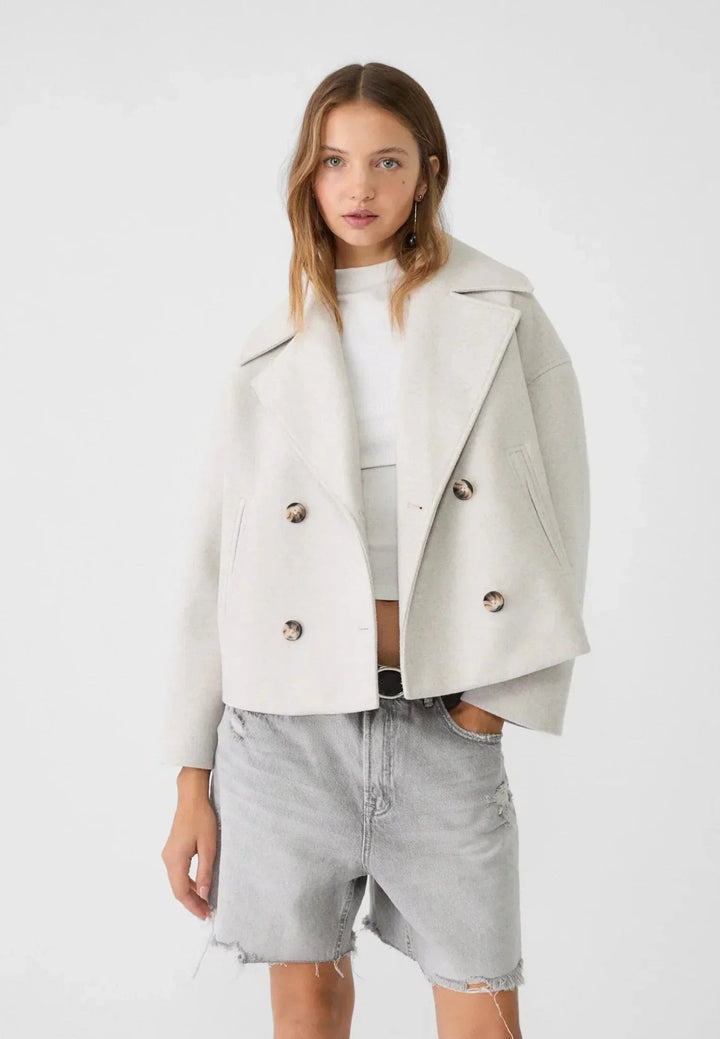 Gaetane Double Breasted Cropped Wool Blend Coat for Women