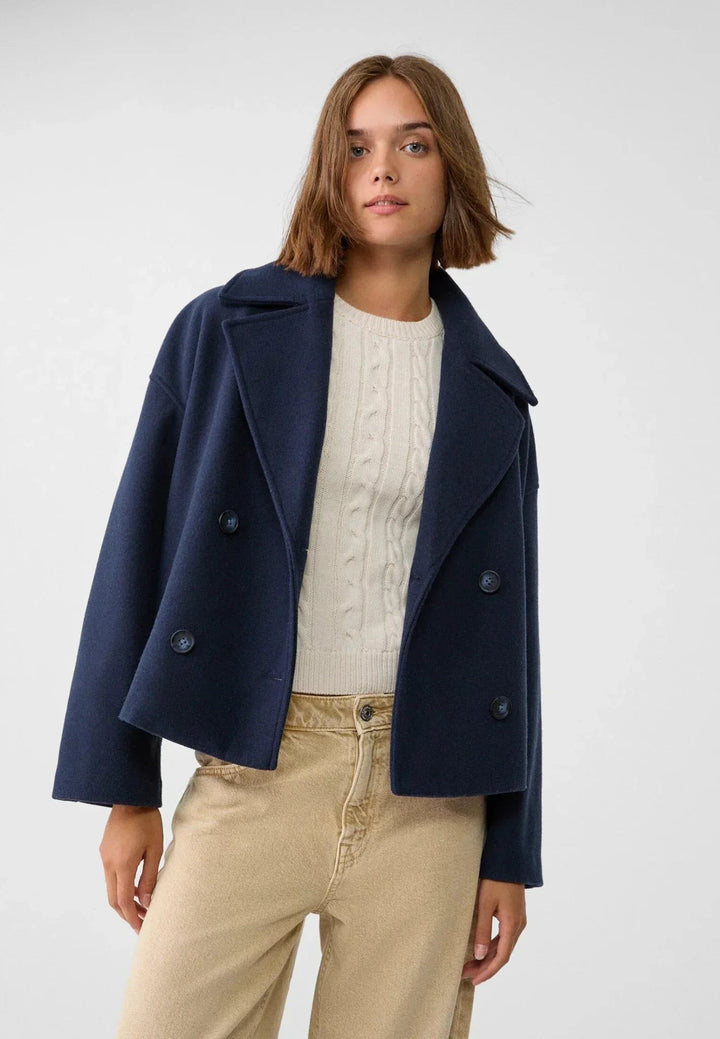 Gaetane Double Breasted Cropped Wool Blend Coat for Women