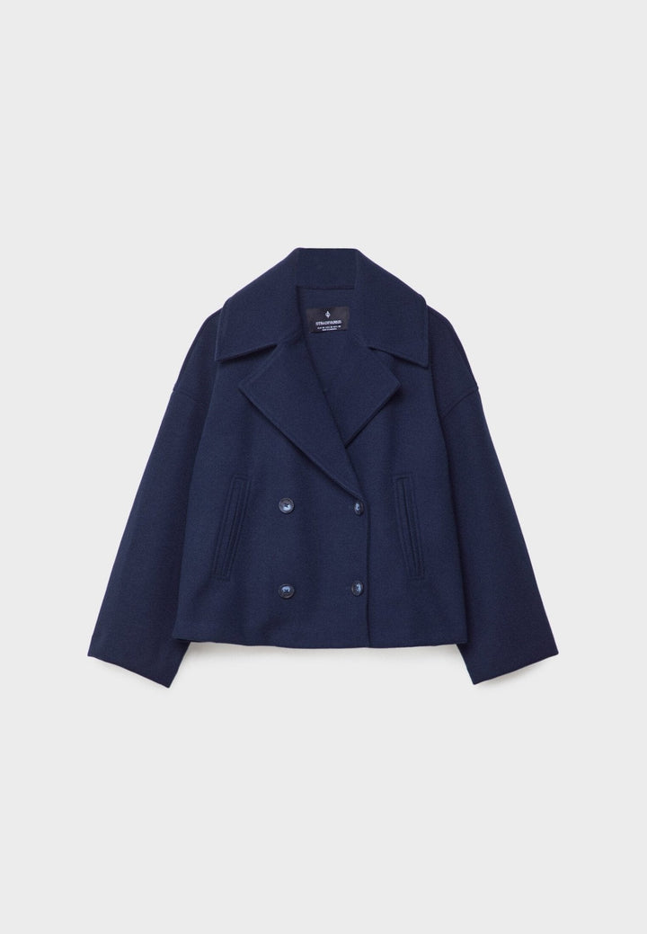 Gaetane Double Breasted Cropped Wool Blend Coat for Women
