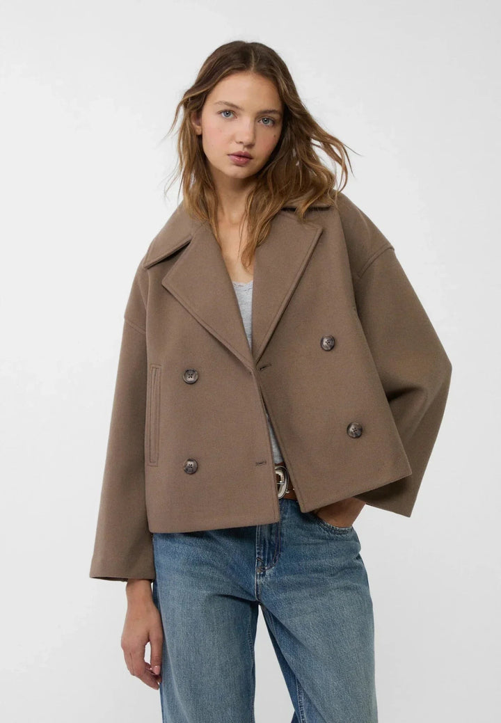 Gaetane Double Breasted Cropped Wool Blend Coat for Women