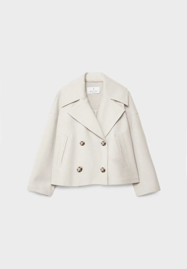 Gaetane Double Breasted Cropped Wool Blend Coat for Women
