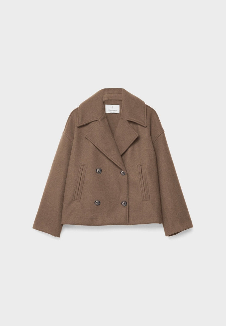 Gaetane Double Breasted Cropped Wool Blend Coat for Women
