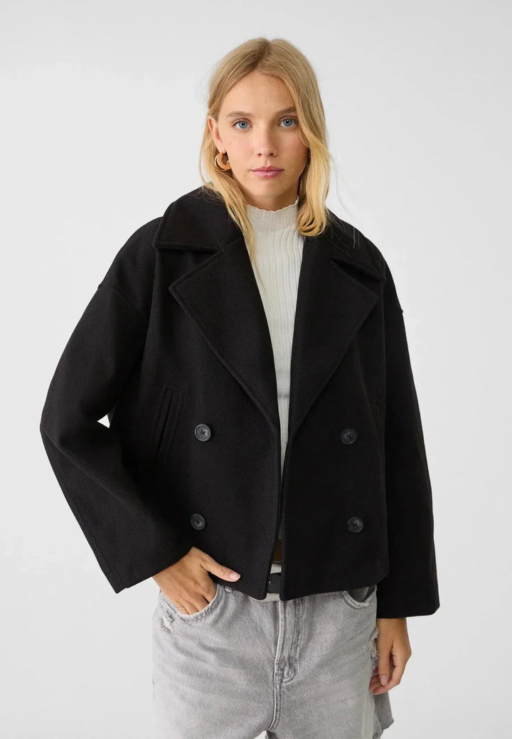 Gaetane Double Breasted Cropped Wool Blend Coat for Women