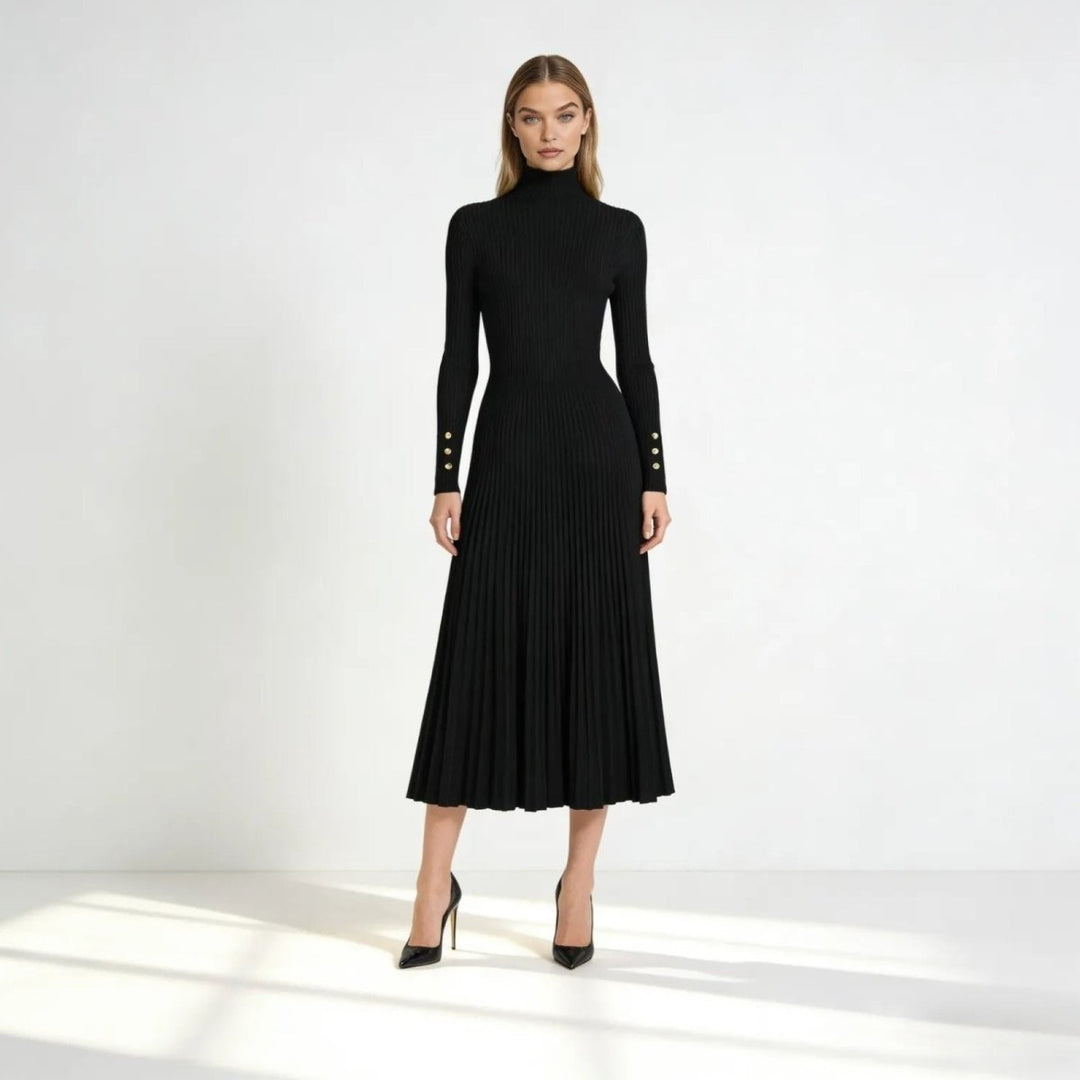 Pleated Turtleneck Sweater Dress for Women
