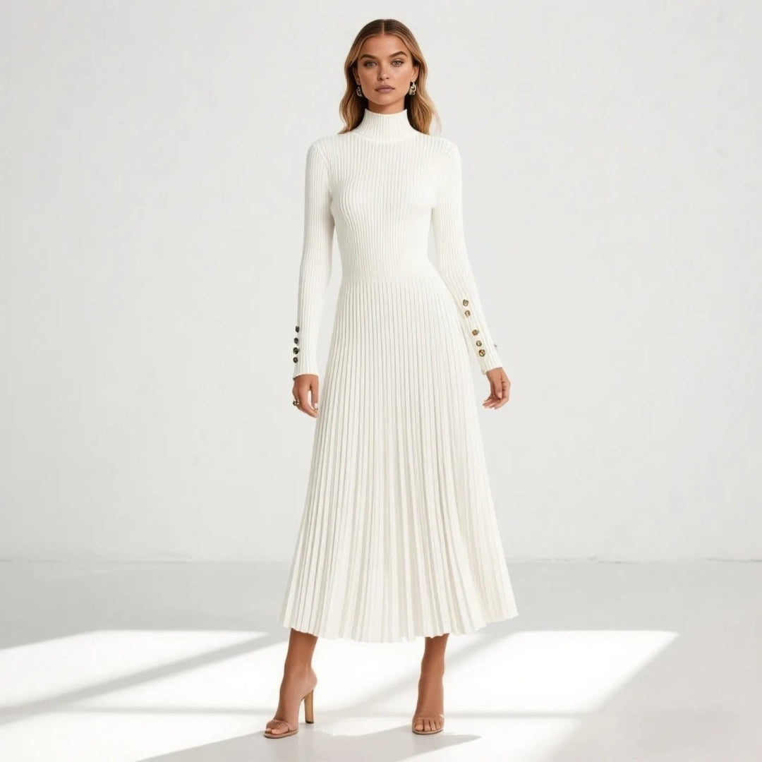 Pleated Turtleneck Sweater Dress for Women