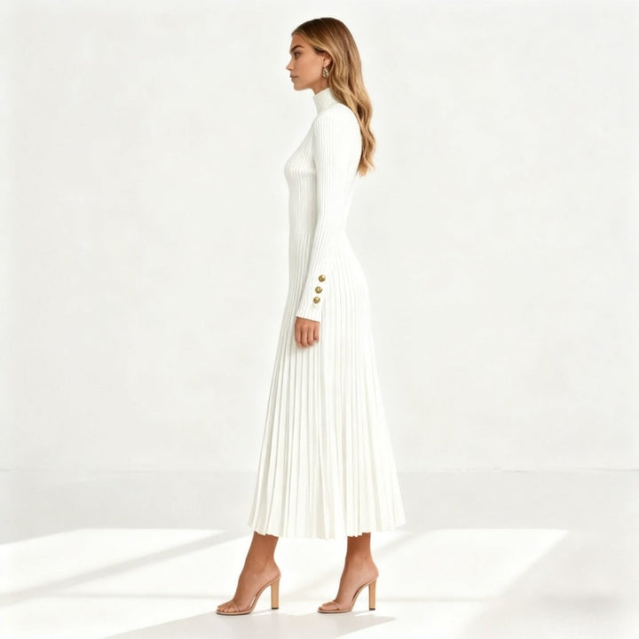 Pleated Turtleneck Sweater Dress for Women