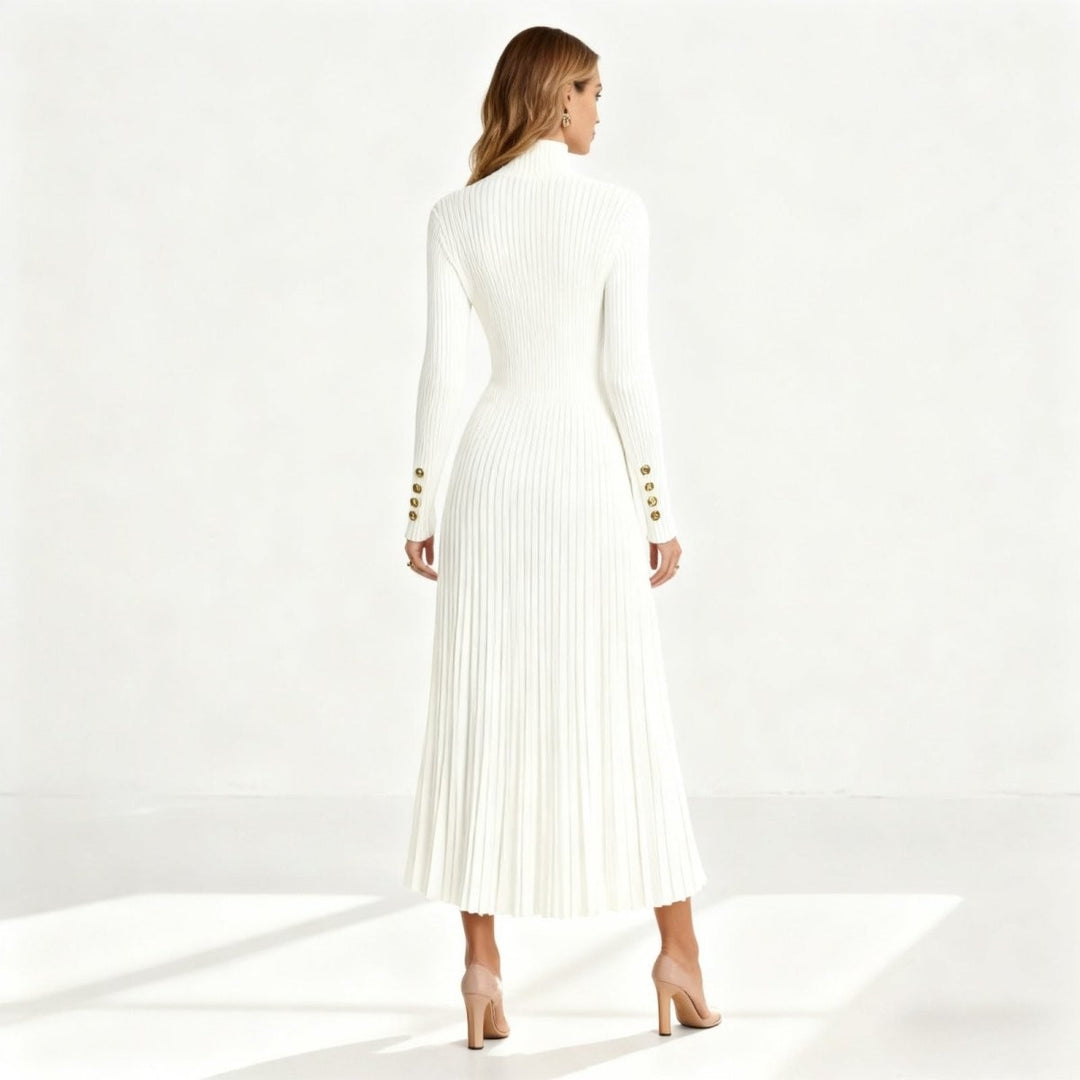 Pleated Turtleneck Sweater Dress for Women