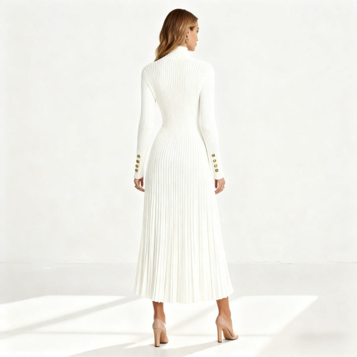 Pleated Turtleneck Sweater Dress for Women