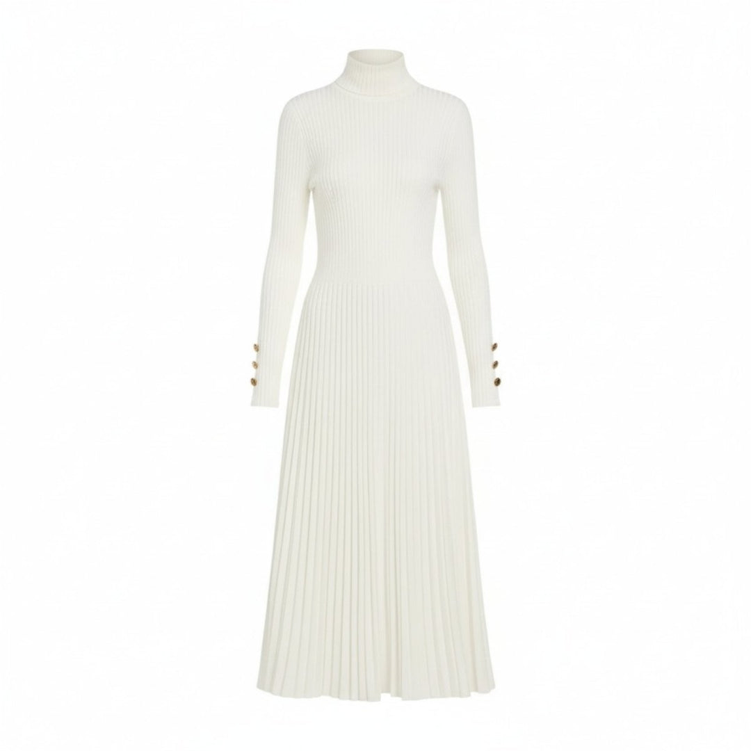 Pleated Turtleneck Sweater Dress for Women