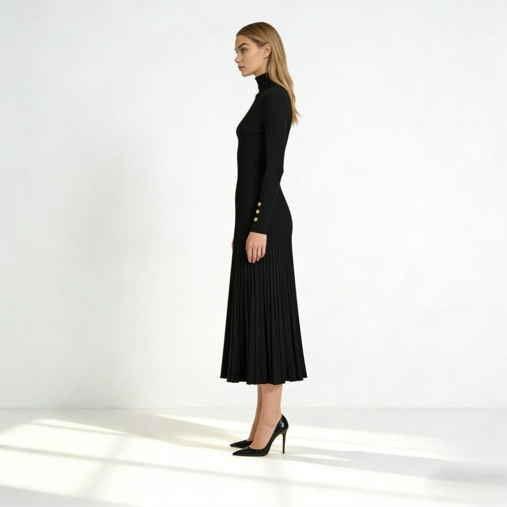 Pleated Turtleneck Sweater Dress for Women