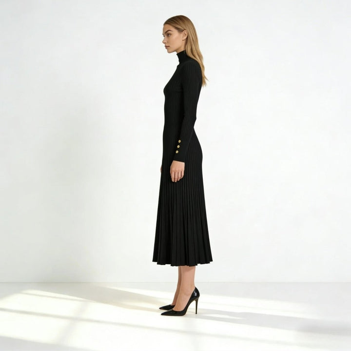 Pleated Turtleneck Sweater Dress for Women