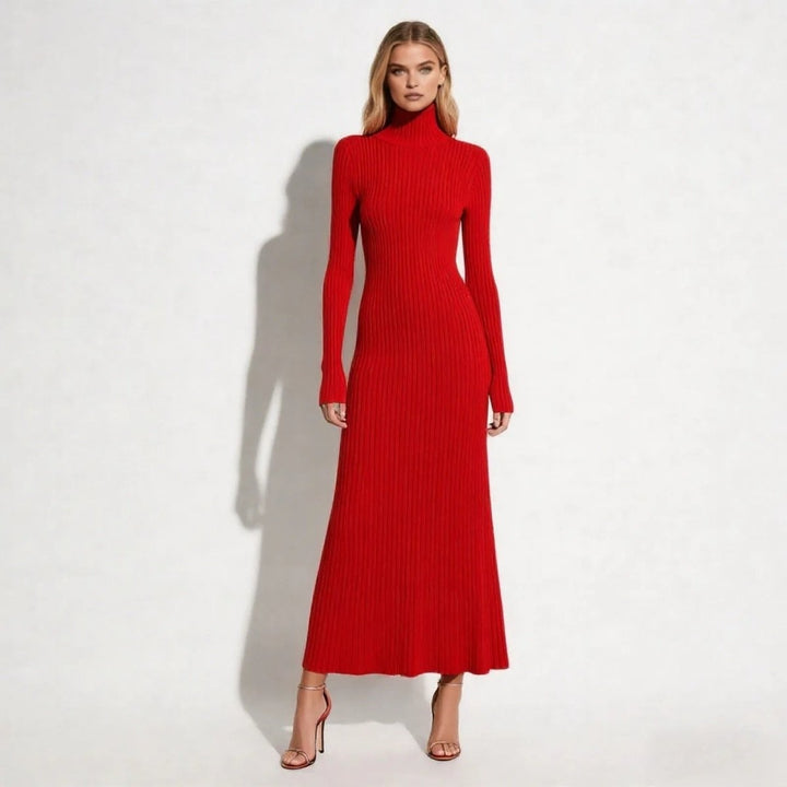 Pleated Turtleneck Sweater Dress for Women