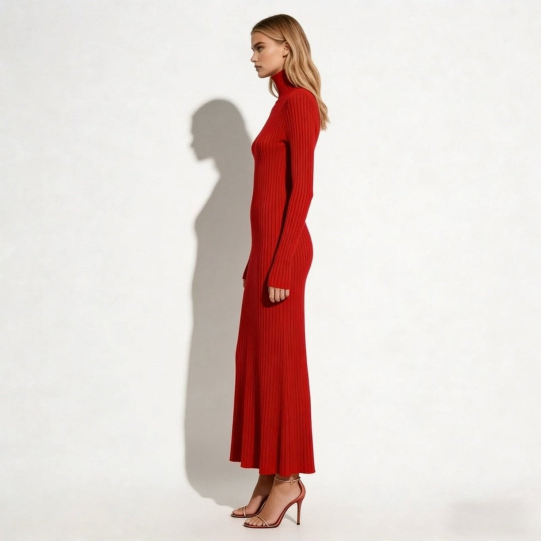 Pleated Turtleneck Sweater Dress for Women