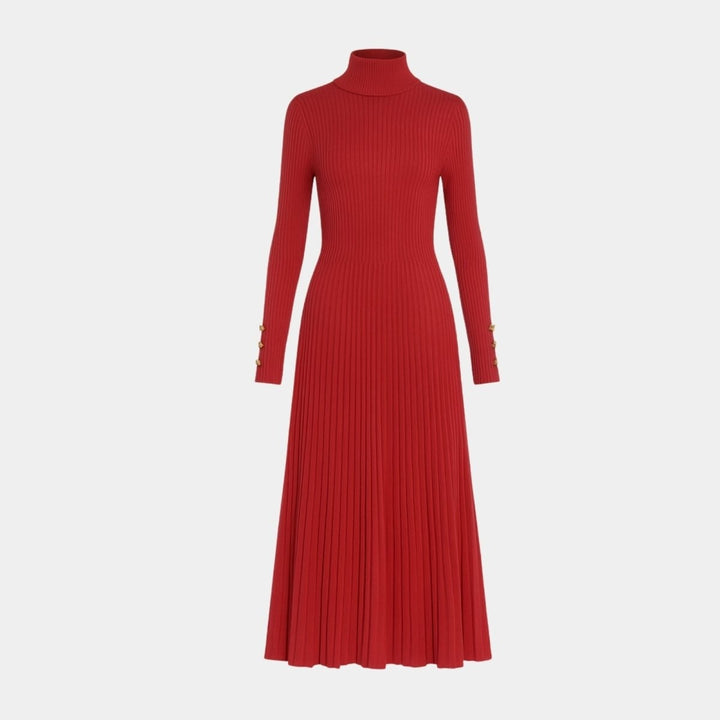 Pleated Turtleneck Sweater Dress for Women