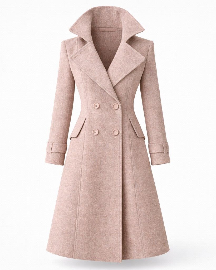 Gildine Flared Hem Wool Coat with Faux Fur Collar for Women