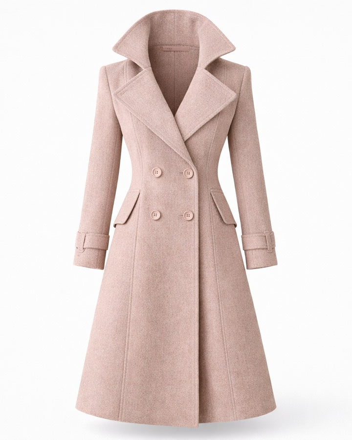 Gildine Flared Hem Wool Coat with Faux Fur Collar for Women