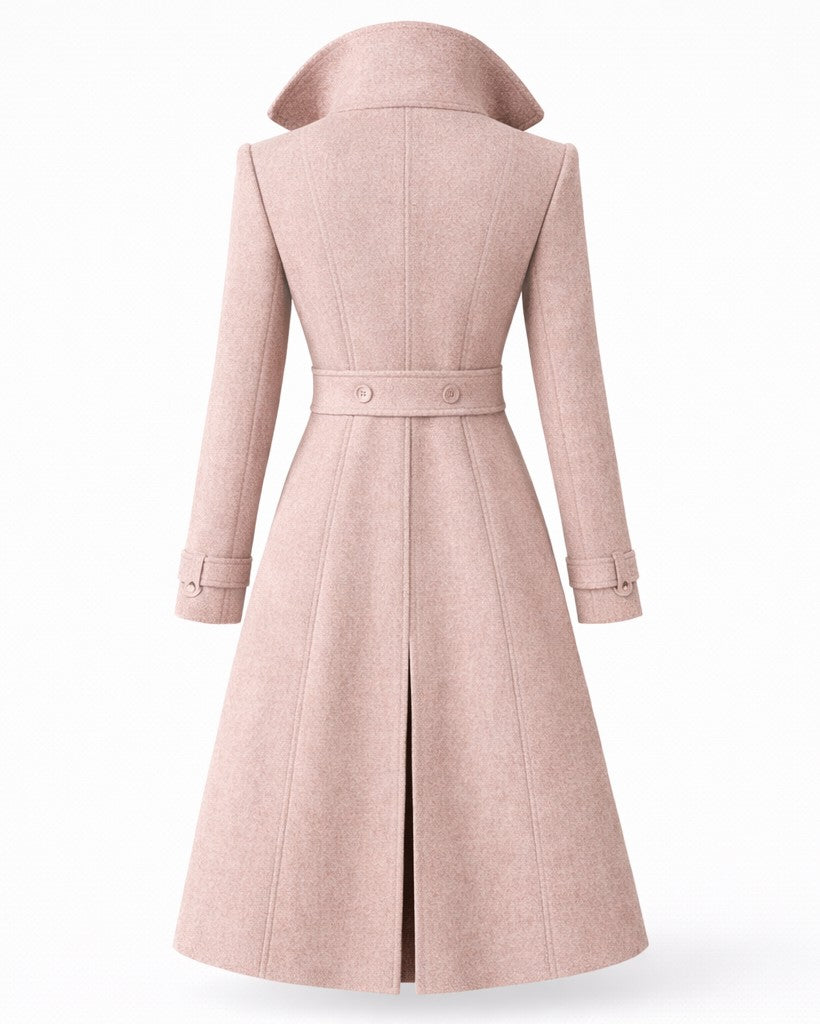 Gildine Flared Hem Wool Coat with Faux Fur Collar for Women