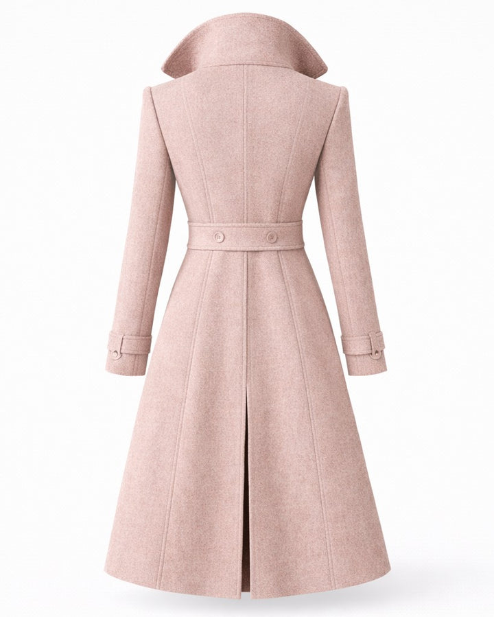 Gildine Flared Hem Wool Coat with Faux Fur Collar for Women