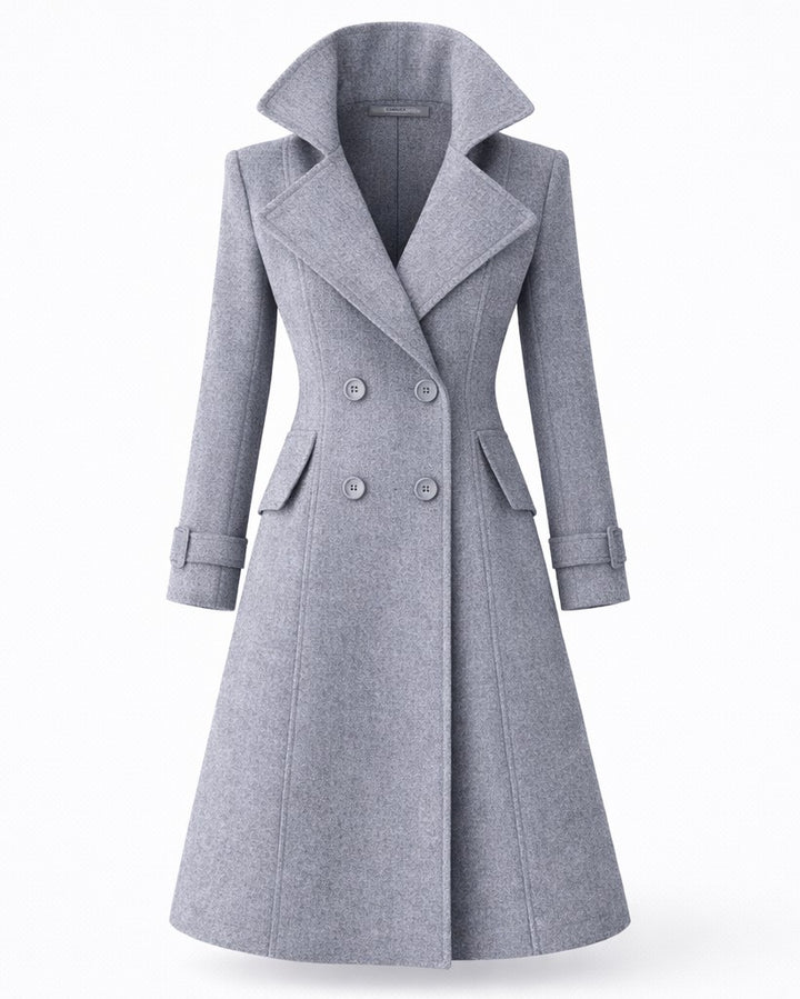 Gildine Flared Hem Wool Coat with Faux Fur Collar for Women