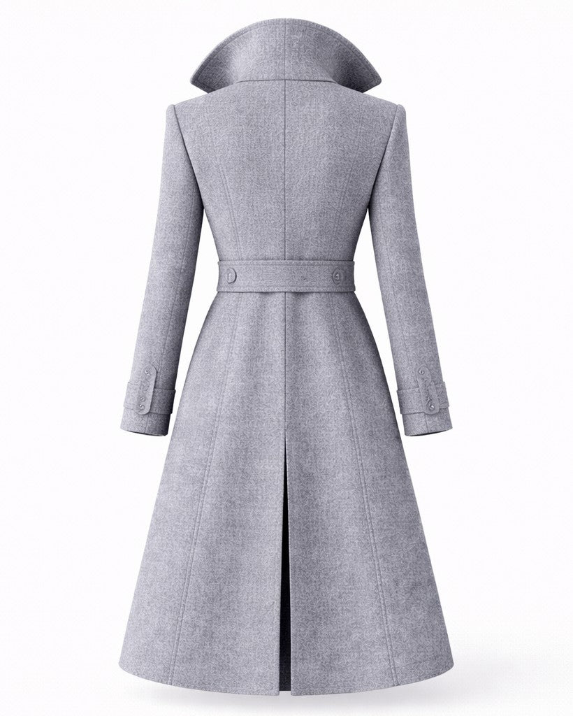 Gildine Flared Hem Wool Coat with Faux Fur Collar for Women