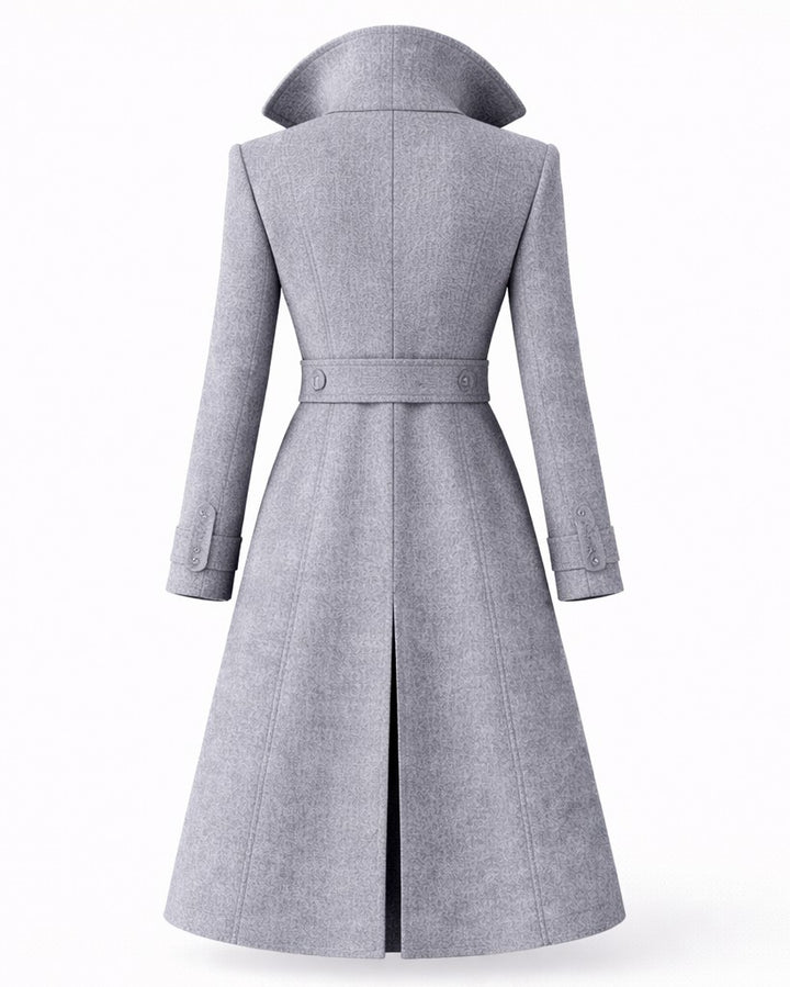 Gildine Flared Hem Wool Coat with Faux Fur Collar for Women