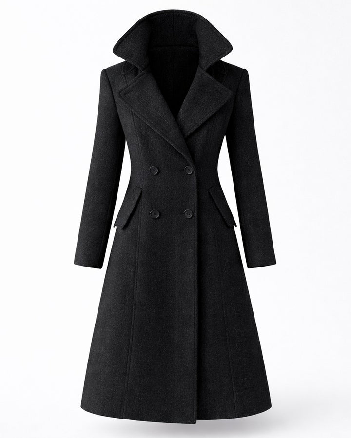 Gildine Flared Hem Wool Coat with Faux Fur Collar for Women
