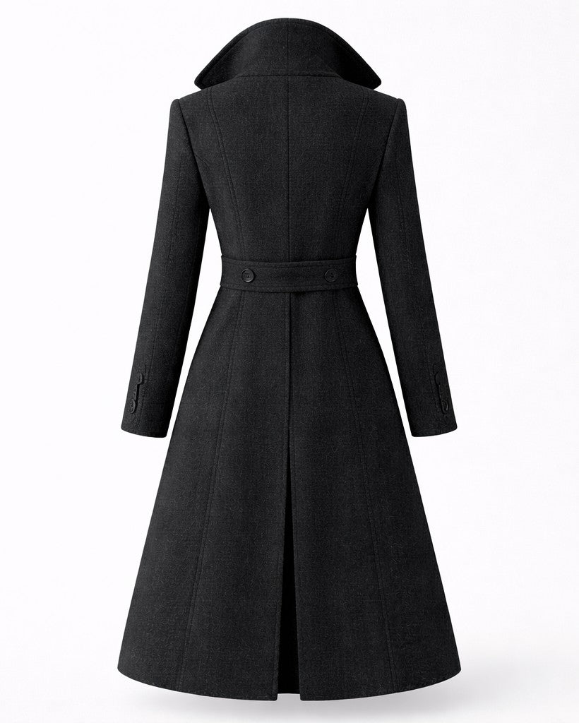 Gildine Flared Hem Wool Coat with Faux Fur Collar for Women