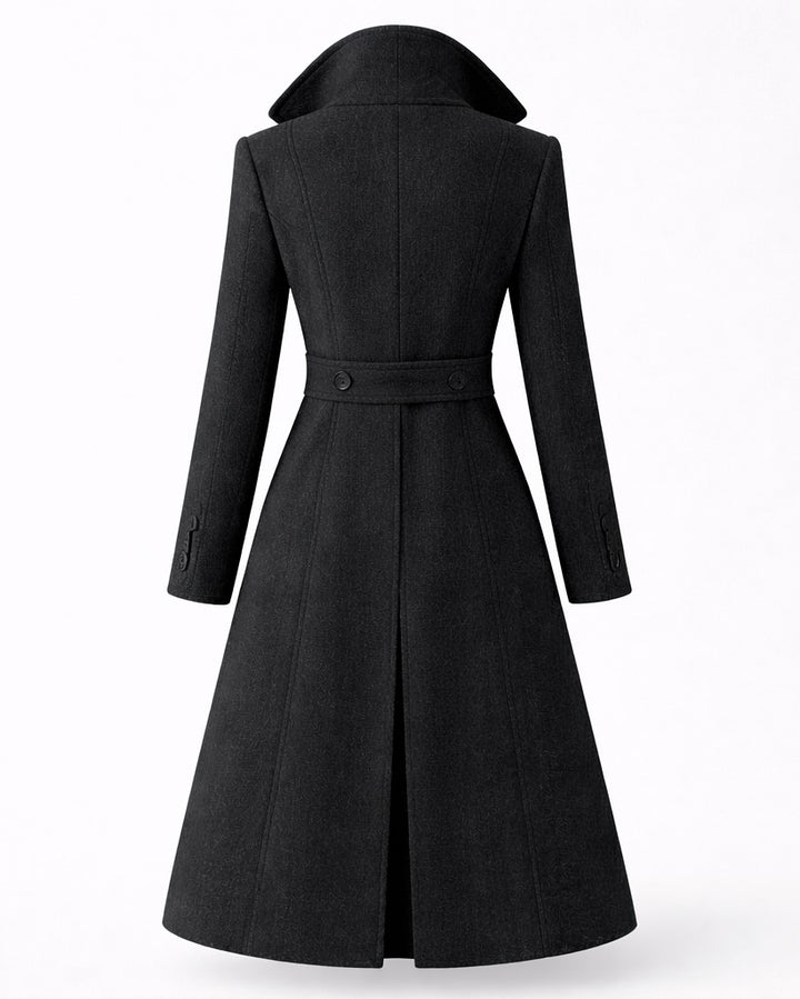 Gildine Flared Hem Wool Coat with Faux Fur Collar for Women