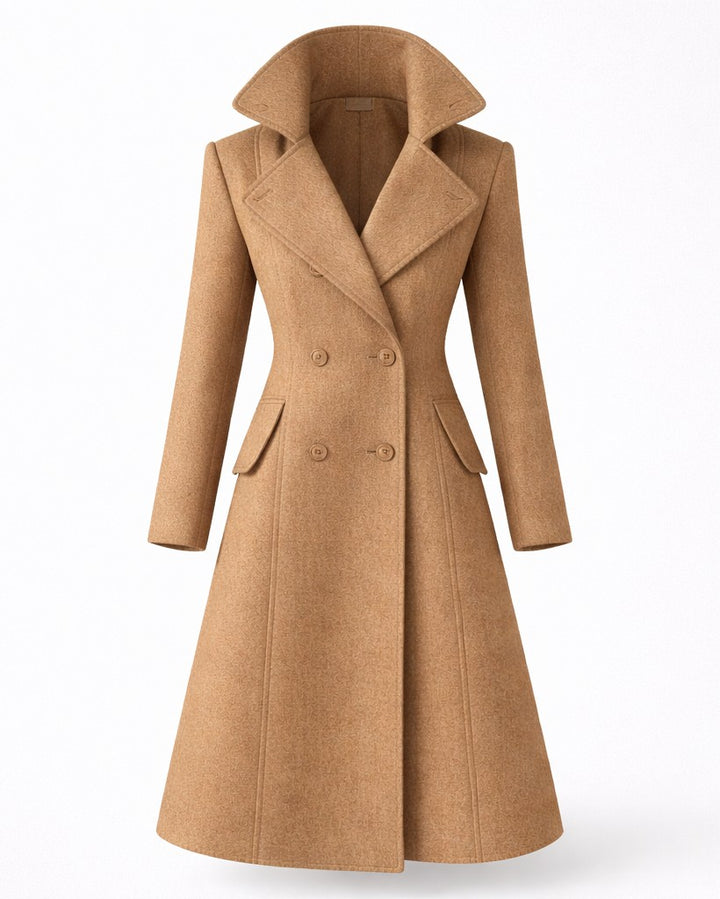 Gildine Flared Hem Wool Coat with Faux Fur Collar for Women