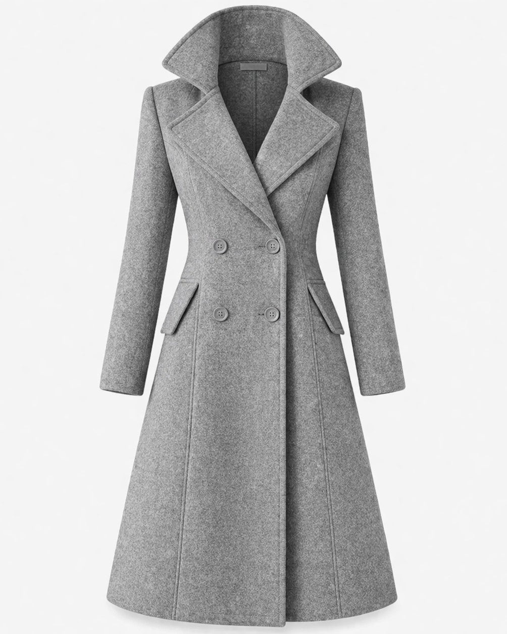Gildine Flared Hem Wool Coat with Faux Fur Collar for Women